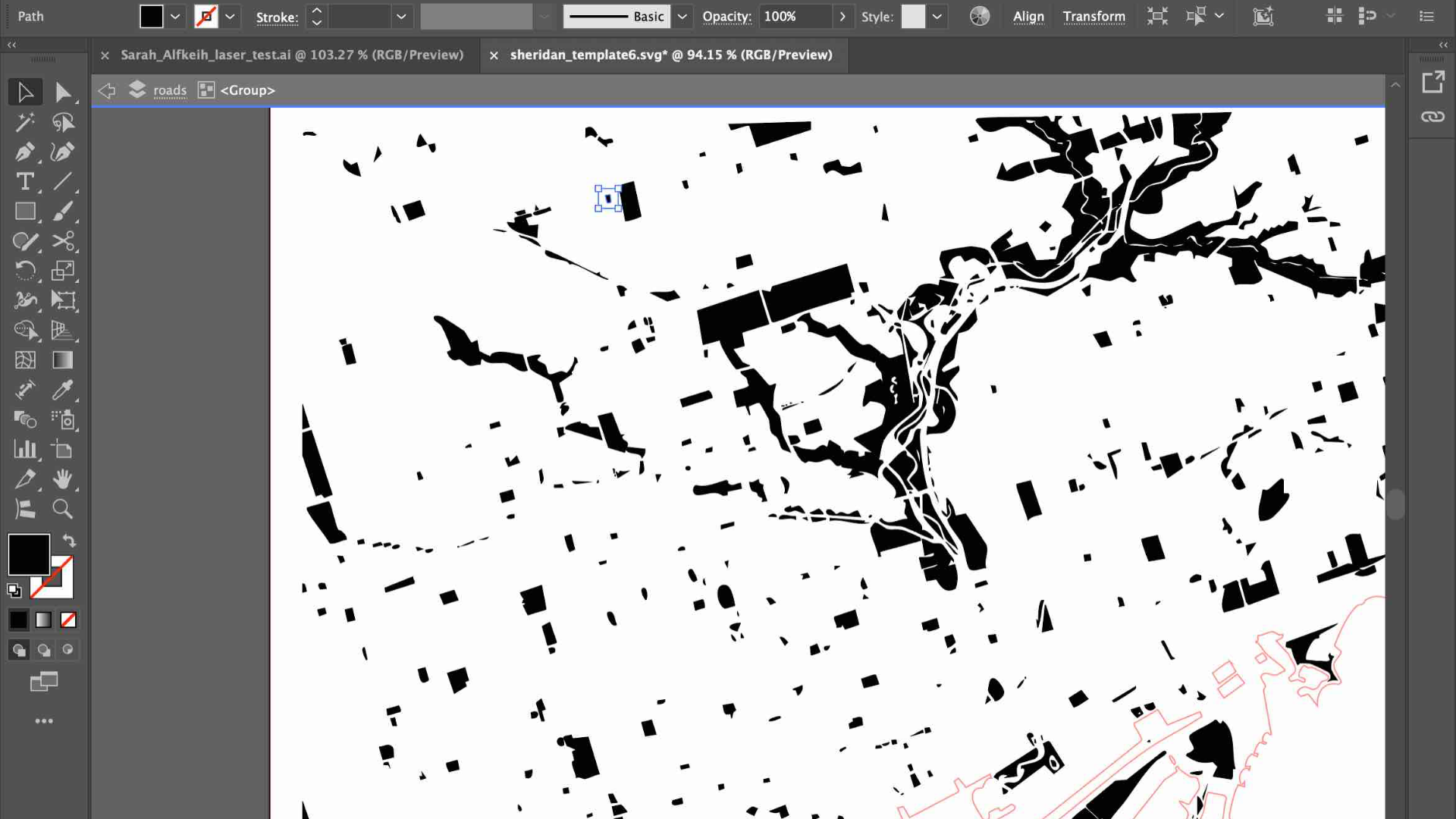 After feedback from the Fab Lab technician, I realized the greenspace shapes were too small and scattered. I deleted fine details that could burn unevenly or appear messy when engraved. This step ensured the file was laser-safe and clean.