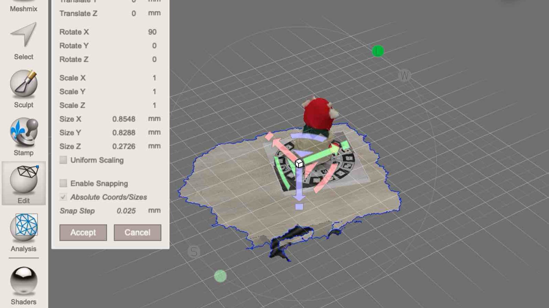 Meshmixer – Rotating and Flattening the Model