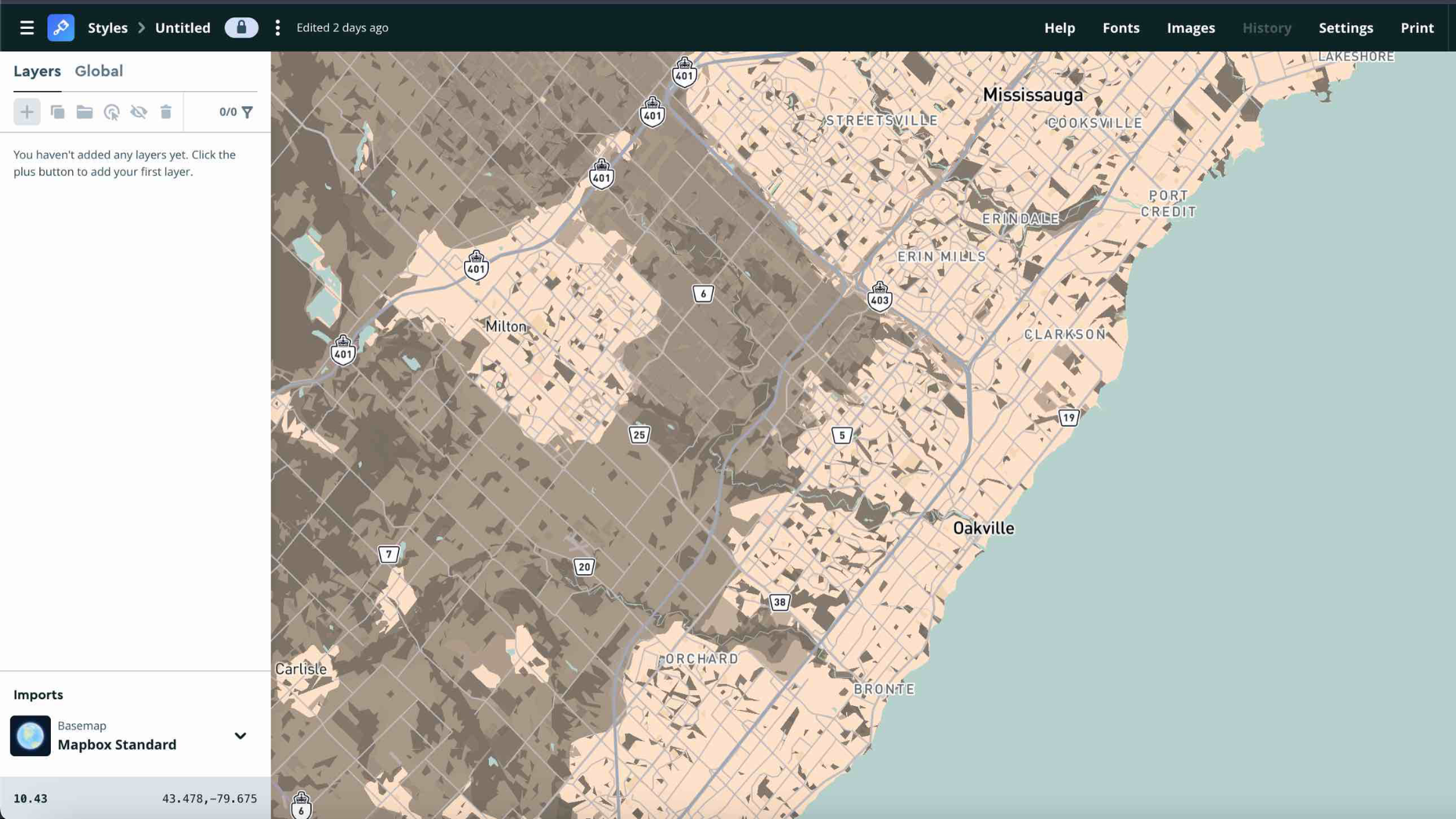 In this step, I experimented with color combinations to plan how my final laser-engraved map might look. I imagined the water areas being a light blue, the base map matching the natural wood color, and the data lines engraved in black or dark grey. This helped me visualize how digital color contrasts could translate into material tones for engraving.