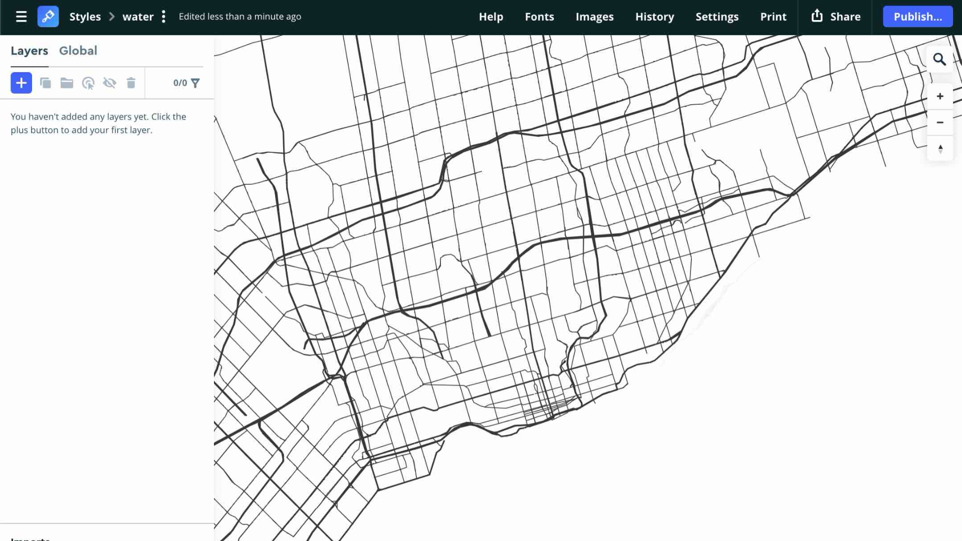 This shows the exported road line layer from Mapbox. I isolated the network of roads by adjusting line thickness and contrast so Illustrator could trace them clearly for engraving.